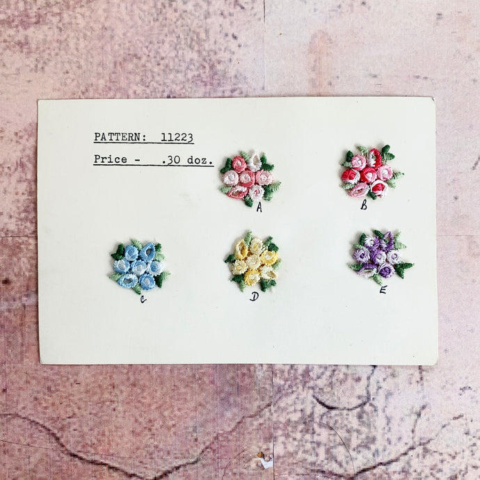 Vintage embroidery appliques on original sample card