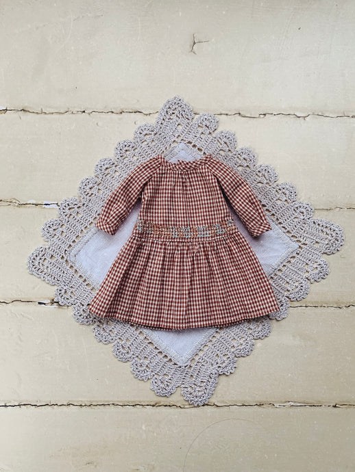 Drop waist smock for Blythe - tiny red Vichy cotton