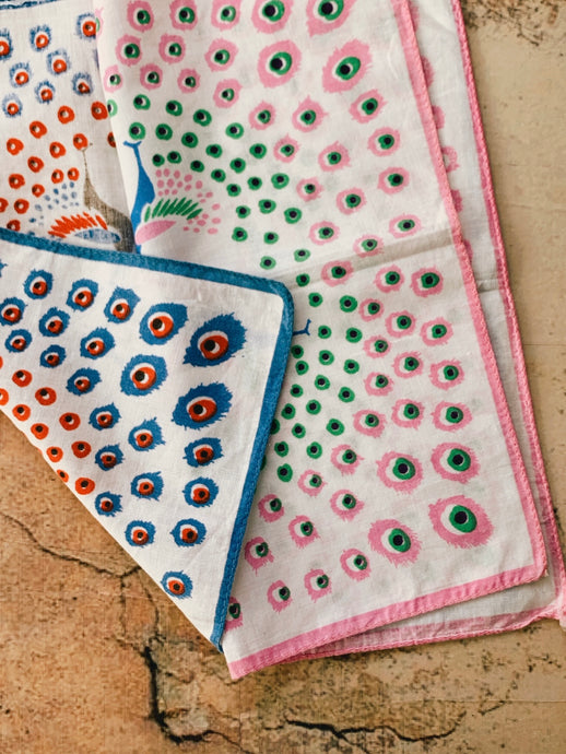 Vintage Hankies, Peacock Pattern